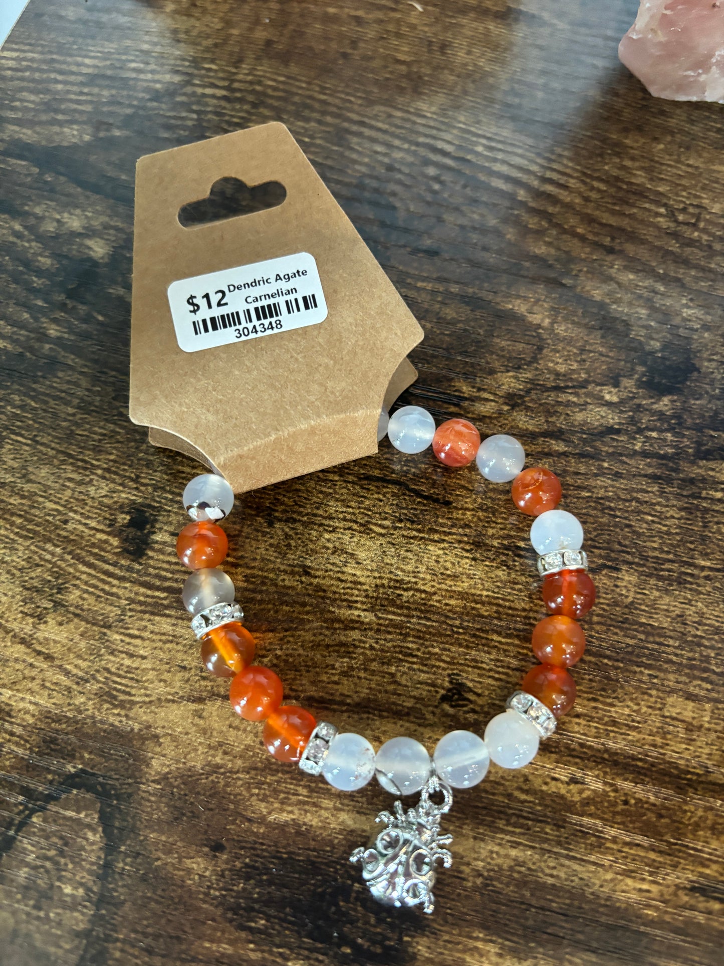 Dendric Agate with Carnelian - Ladybug 8mm Bracelet