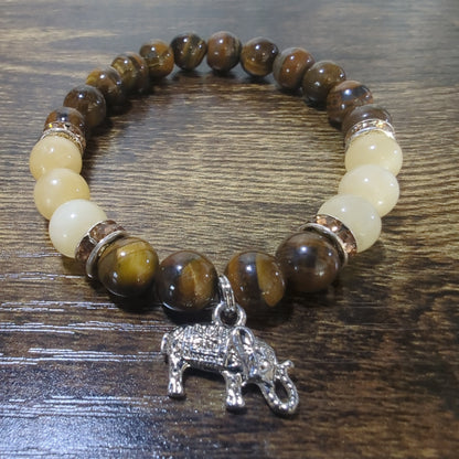 Tiger Eye - Honey Jade Elephant Charm Bracelet