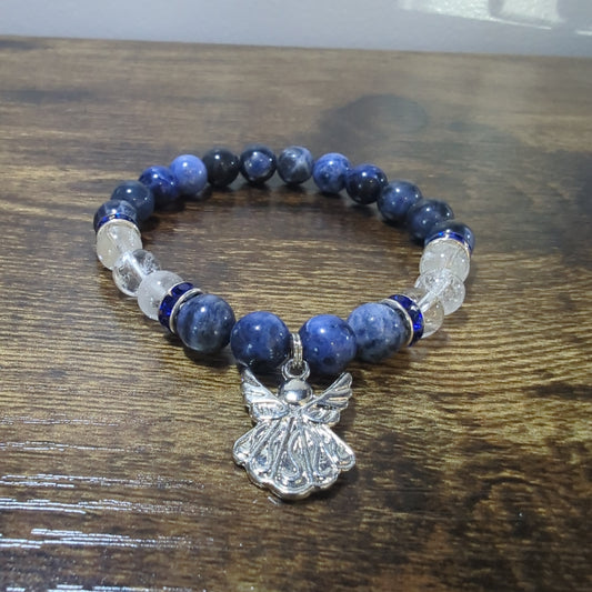 Sodalite w/Clear Qrtz Angel Charm Bracelet