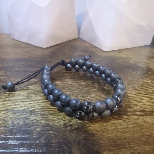 Hematite Double Row Adjustable Bracelet