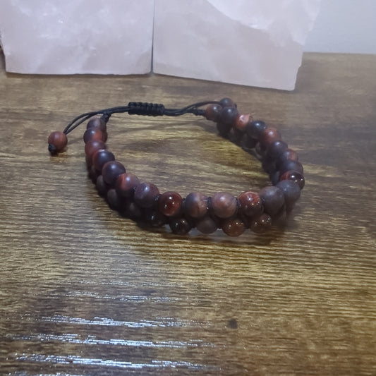 Red Tiger Eye Double Row Adjustable Bracelet