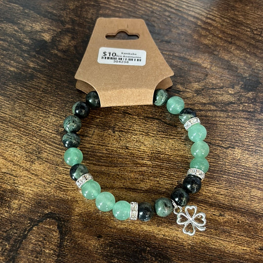 Kambaba Jasper with Green Aventurine - Lucky Clover Charm Bracelet