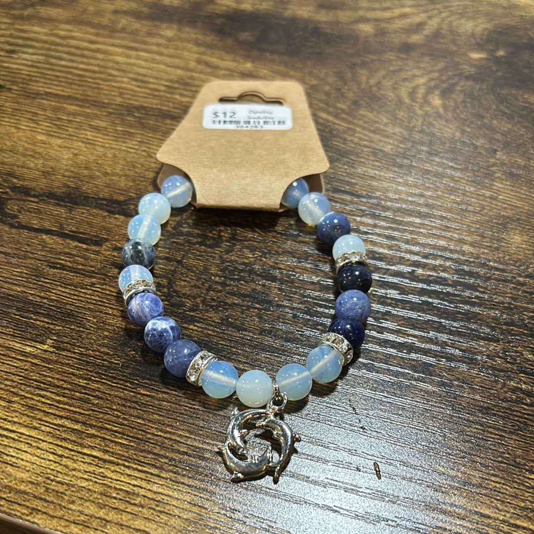 Opalite with Sodalite - Dolphins Charm Bracelet