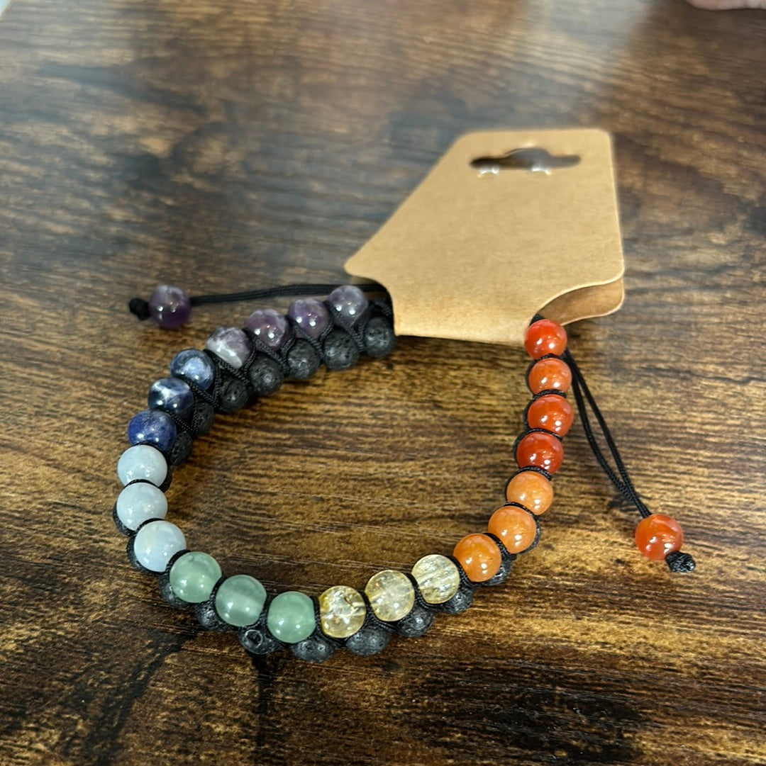 7  Chakra w Lava Adjustable Bracelet