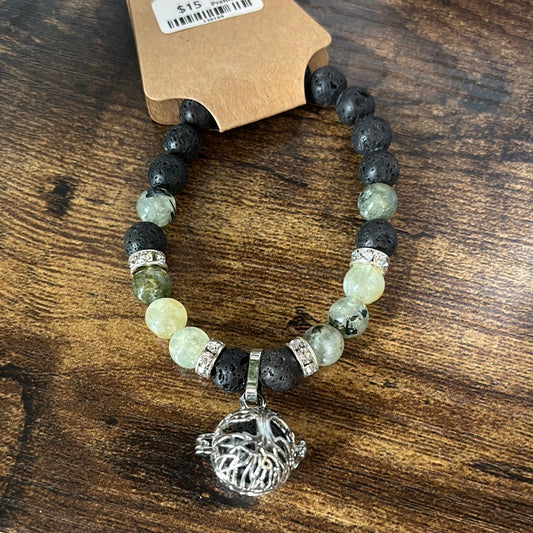 Lava w Prehnite Tree of Life Charm  Bracelet