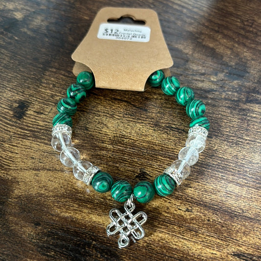 Malachite and Crystal Quartz with Celtic Knot Charm Bracelet
