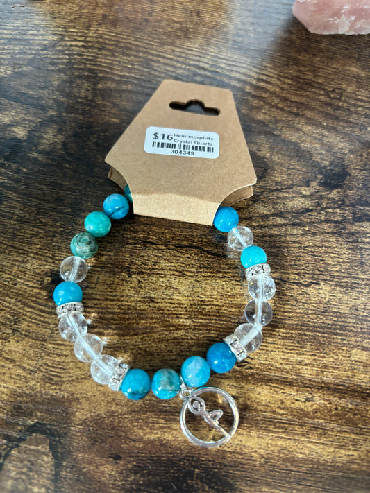 Hemimorphite & Crystal Quartz - Yoga Charm Bracelet